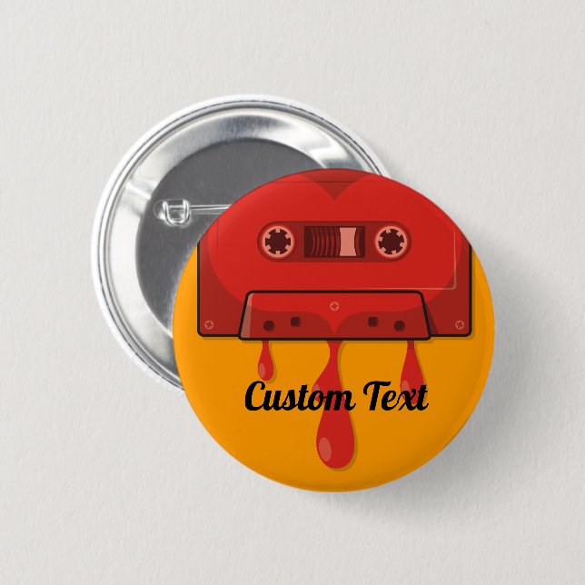 Badge Rond 5 Cm Bouton d'épinglage de cassette coeur rouge (Devant & derrière)