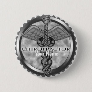 Badge Rond 5 Cm Bouton d'épingle Chiropracteur en argent