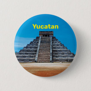 Badge Rond 5 Cm Bouton d'épingle de la pyramide Chichen Itza