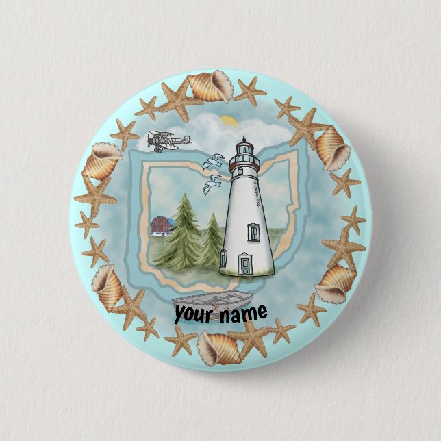 Badge Rond 5 Cm Bouton d'épingle du phare Ohio Shells (Devant)