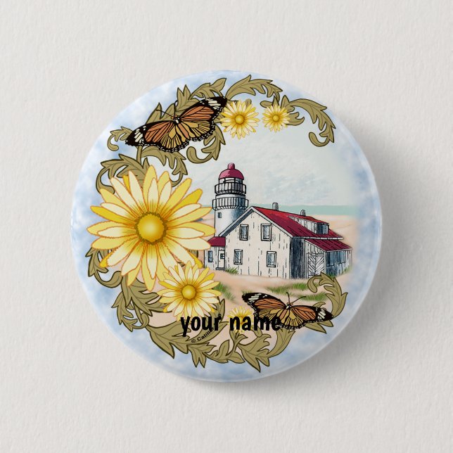 Badge Rond 5 Cm Bouton d'épingle du phare papillon (Devant)