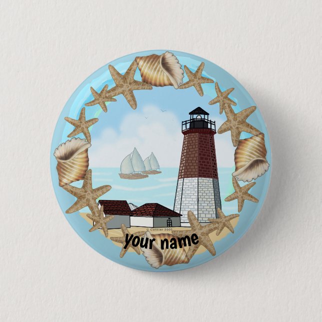 Badge Rond 5 Cm Bouton d'épingle Point Judith Lighthouse (Devant)
