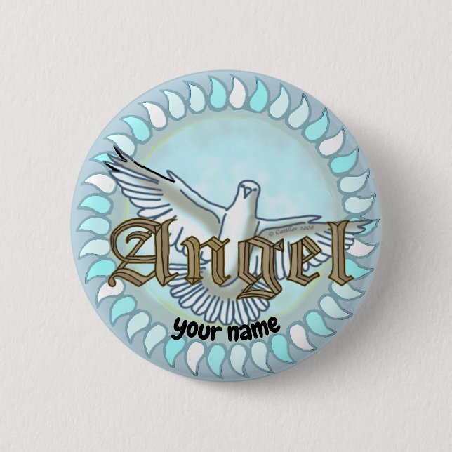 Badge Rond 5 Cm bouton d'épinglette de Angel Dove chrétienne (Devant)