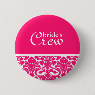 Badge Rond 5 Cm Bouton d'équipage d'une mariée aux Damas rose ch