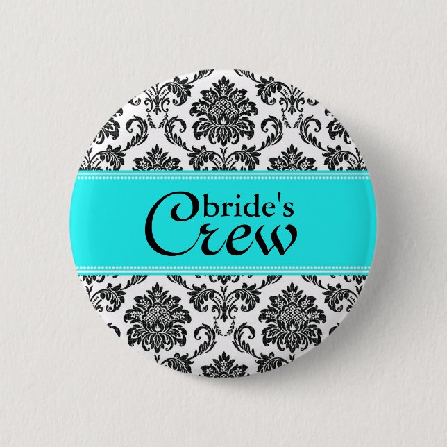 Badge Rond 5 Cm Bouton d'équipage d'une mariée Damas turquoise (Devant)