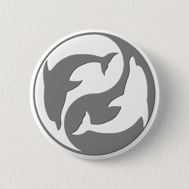 Badge Rond 5 Cm Bouton des dauphins Yang gris et blanc (Devant)