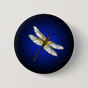 Badge Rond 5 Cm Bouton des libellules Bleu foncé