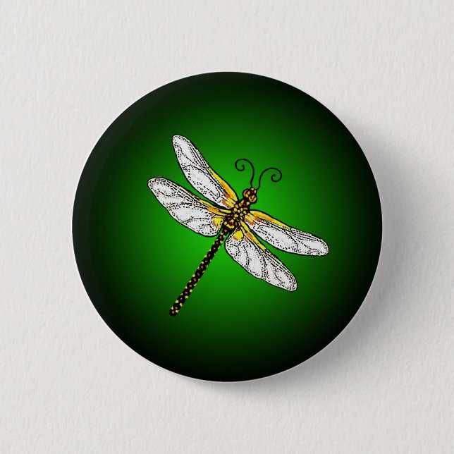 Badge Rond 5 Cm Bouton des libellules de libellules vertes (Devant)