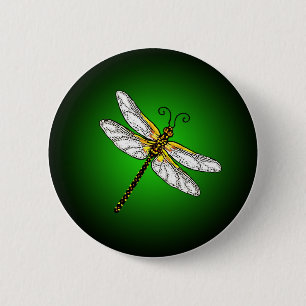 Badge Rond 5 Cm Bouton des libellules de libellules vertes