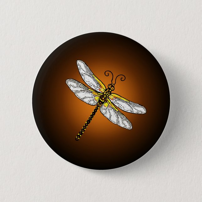 Badge Rond 5 Cm Bouton des libellules d'or de bronze (Devant)