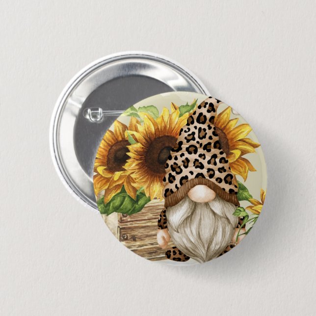 Badge Rond 5 Cm Bouton des tournesols Léopard Gnome (Devant & derrière)