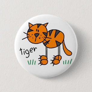 Badge Rond 5 Cm Bouton Dessin Bâton Tigre