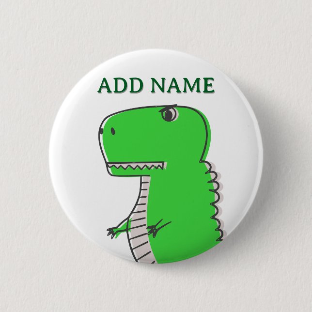 Badge Rond 5 Cm Bouton Dessin Dinosaure Vert (Devant)