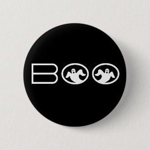 Badge Rond 5 Cm Bouton d'Halloween Boo, noir et blanc