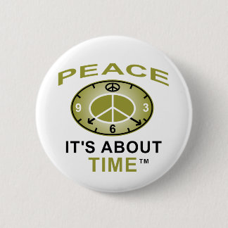 Badge Rond 5 Cm Bouton d'HORLOGE de SYMBOLE de PAIX (blanc)