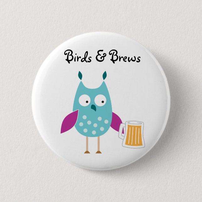 Badge Rond 5 Cm Bouton d'oiseaux et de Brews (Devant)