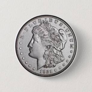 Badge Rond 5 Cm Bouton Dollar Morgan Silver