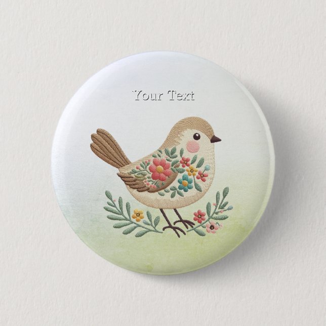 Badge Rond 5 Cm Bouton d'or floral Little Bird (Devant)