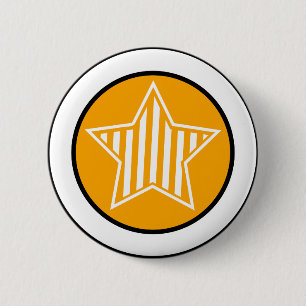 Badge Rond 5 Cm Bouton d'orange et d'étoile de blanc