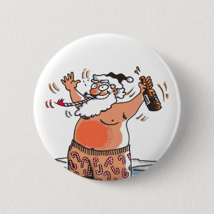 Badge Rond 5 Cm Bouton Drunk Père Noël