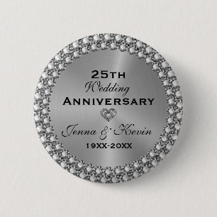 Badge Rond 5 Cm Bouton du 25e anniversaire du Mariage en argent et