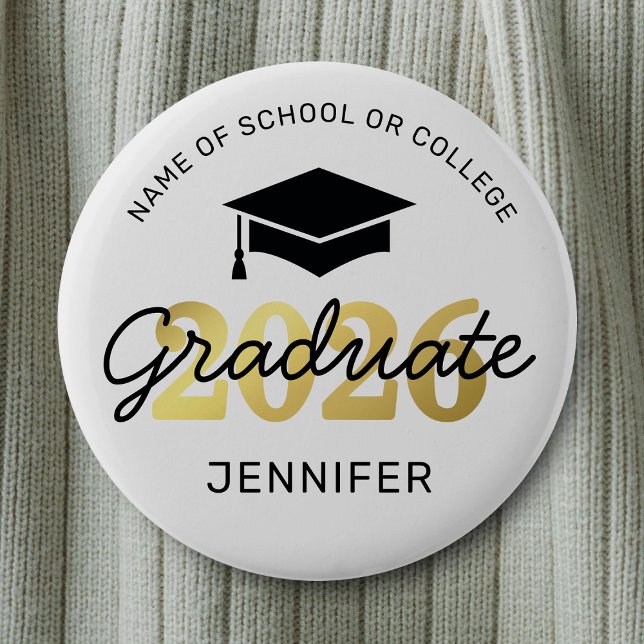 Badge Rond 5 Cm Bouton du diplômé d'or noir 2025 (Créateur téléchargé)