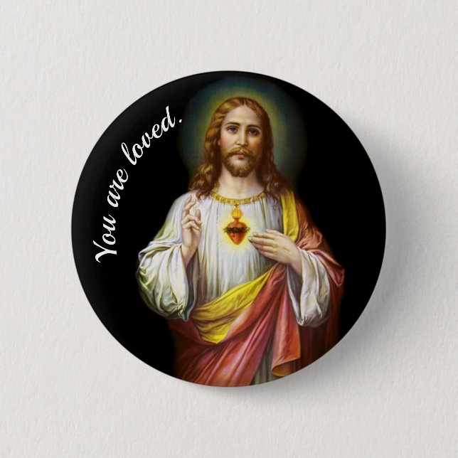 Badge Rond 5 Cm Bouton du Sacré Coeur de Jésus (Devant)