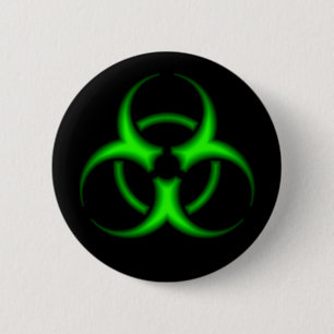 Badge Rond 5 Cm Bouton du symbole biodanger vert néon