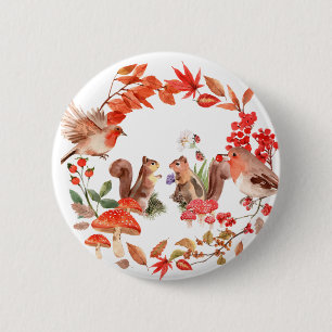 Badge Rond 5 Cm Bouton écureuil et oiseau