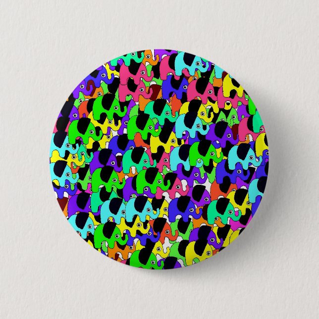 Badge Rond 5 Cm Bouton éléphants arc-en-ciel (Devant)