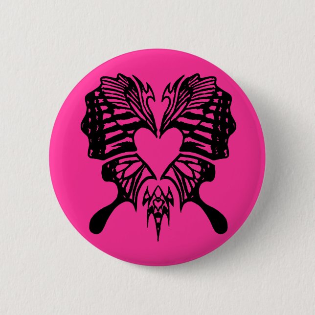 Badge Rond 5 Cm Bouton en forme de coeur de papillon (Devant)