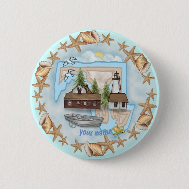Badge Rond 5 Cm Bouton en forme de phare Maryland Shells (Devant)