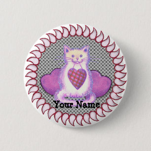 Badge Rond 5 Cm Bouton épinglé Chat à cœur écossais