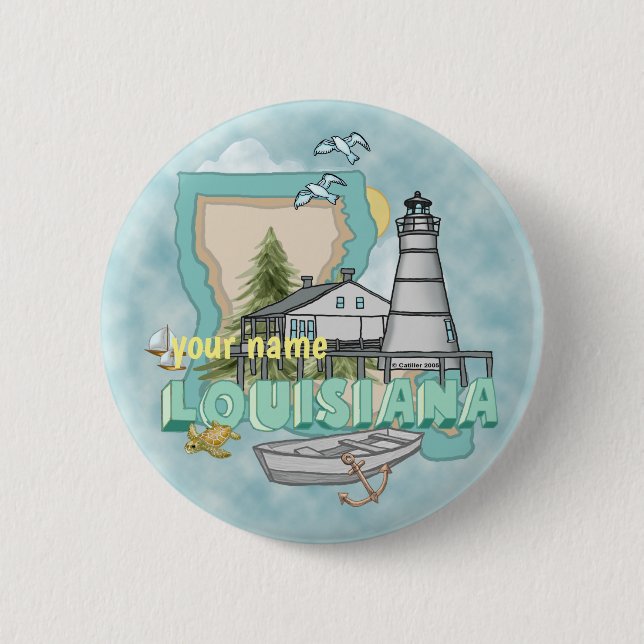 Badge Rond 5 Cm Bouton épingle du phare de Louisiane (Devant)
