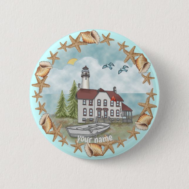 Badge Rond 5 Cm Bouton épingle du phare Illinois Shells (Devant)