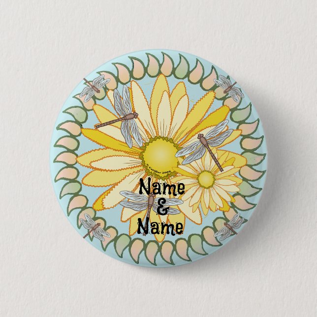 Badge Rond 5 Cm Bouton épingle marguerite jaune (Devant)