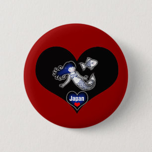 Badge Rond 5 Cm Bouton épinglé Mermaid Heart Japon