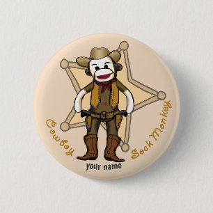 Badge Rond 5 Cm Bouton épinglé Singe Chaussette Cowboy