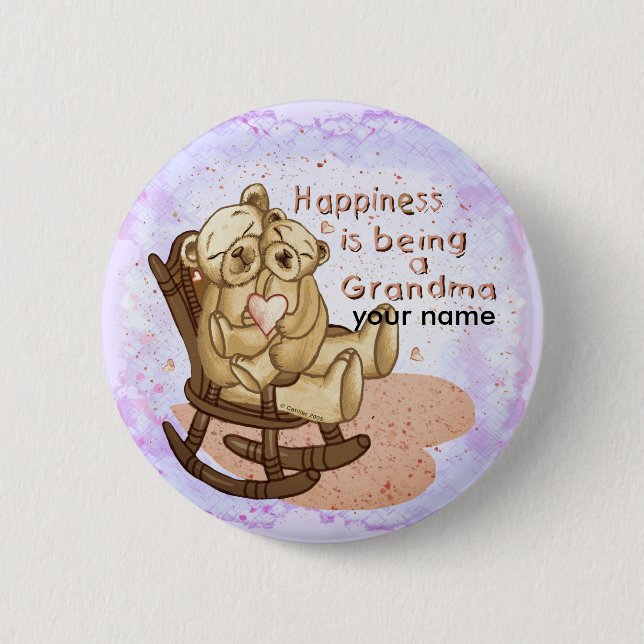 Badge Rond 5 Cm Bouton épinglette de la grand-mère du bonheur (Devant)