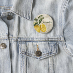 Badge Rond 5 Cm Bouton étiquette Citrons Rustiques pour Fêtes & Ba