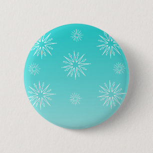 Badge Rond 5 Cm Bouton Étoiles de Noël éblouissant, Turquoise