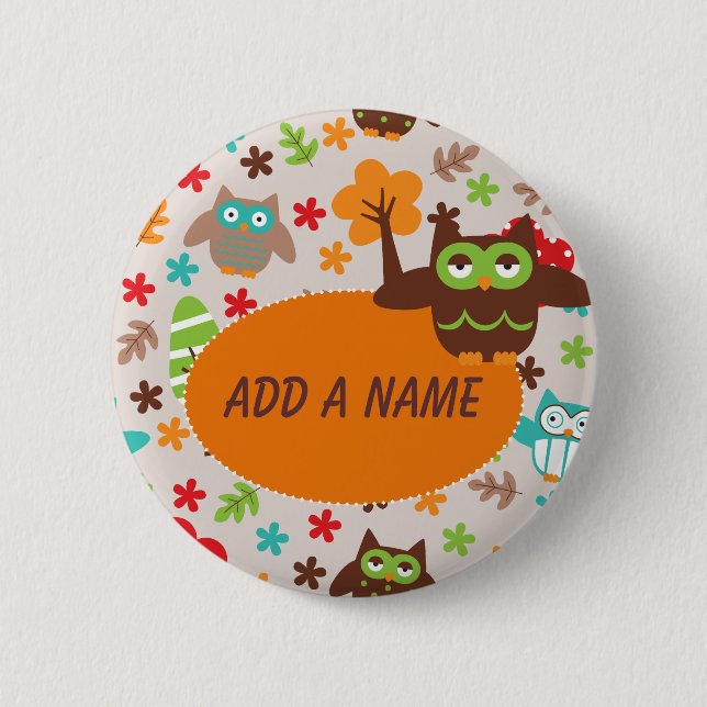 Badge Rond 5 Cm Bouton fait sur commande de hibou (Devant)