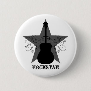 Badge Rond 5 Cm Bouton Fancy Guitar Star Fwirls, Noir
