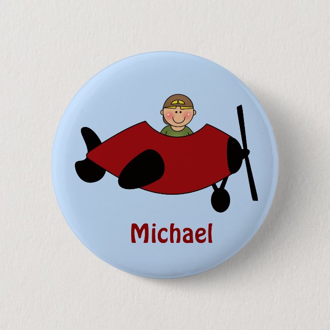 Badge Rond 5 Cm Bouton Faveur Avion Enfants (Devant)