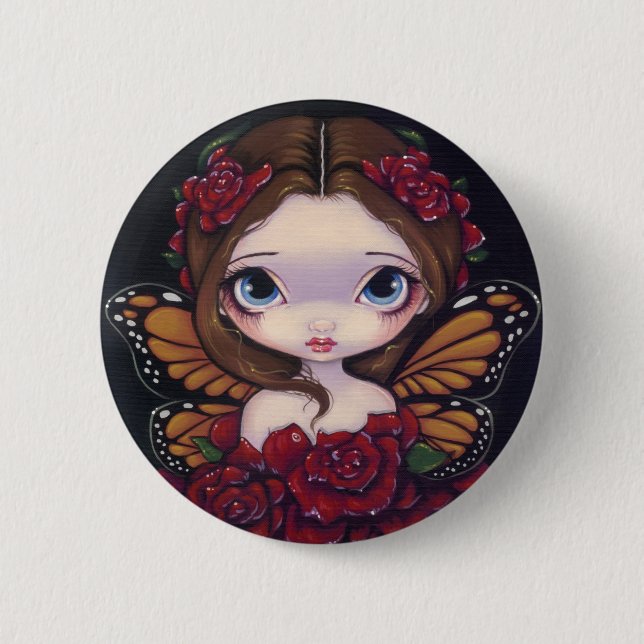 Badge Rond 5 Cm " Bouton féerique "rose (Devant)