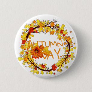Badge Rond 5 Cm Bouton feuille du jour d'automne
