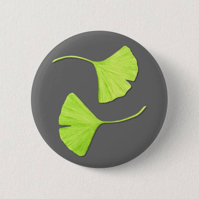 Badge Rond 5 Cm Bouton Feuille Ginkgo (Devant)