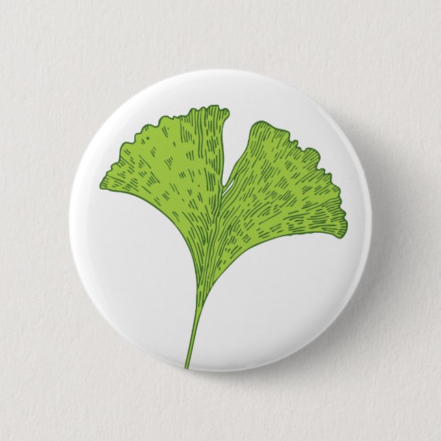Badge Rond 5 Cm Bouton Feuille Ginkgo (Devant)