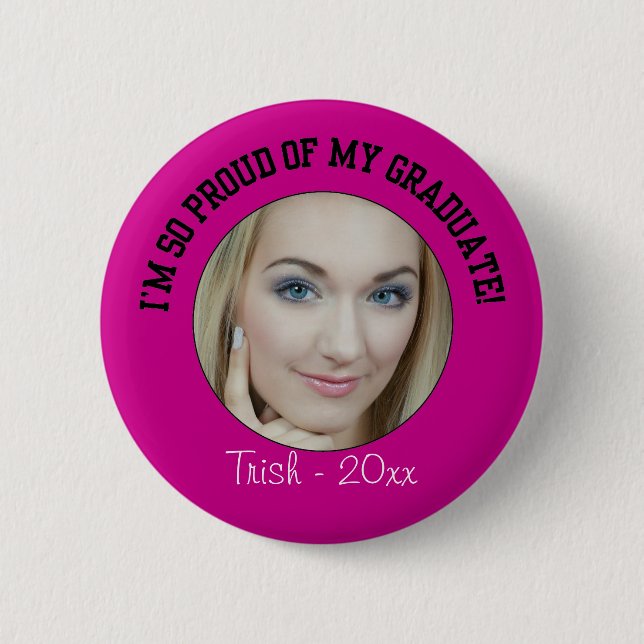 Badge Rond 5 Cm Bouton fier d'obtention du diplôme - rose (Devant)