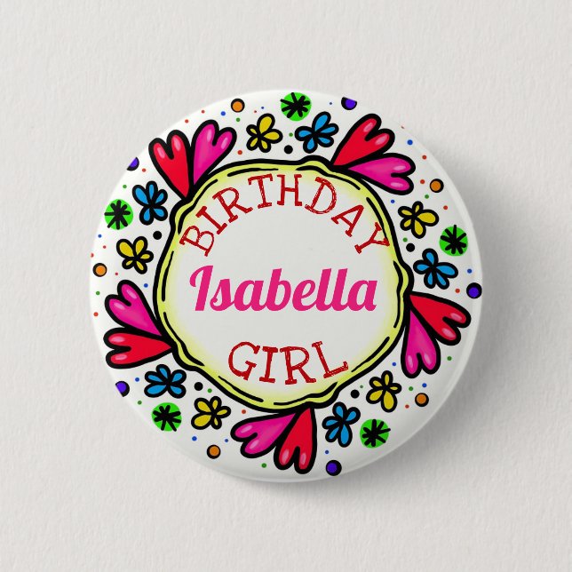 Badge Rond 5 Cm Bouton Fille d'anniversaire (Devant)
